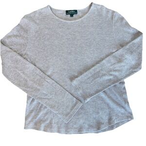Lauren Ralph Lauren Women's Pullover Long Sleeve Ribbed Top Gray SZ L Thermal